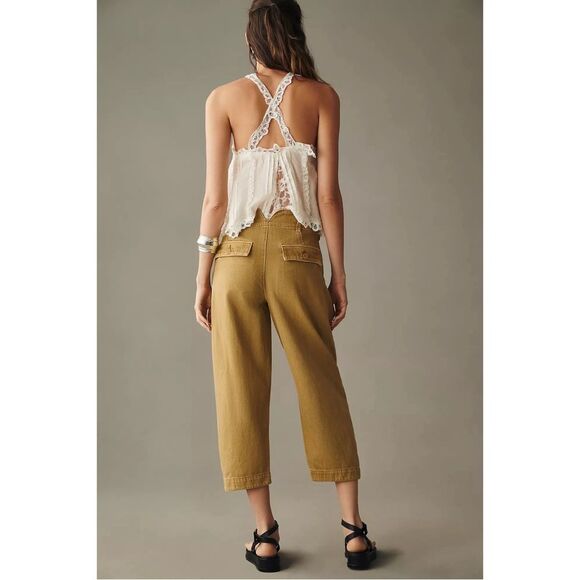 Anthropologie Pilcro Tapered Crop Chino Pants Tan Denim Jeans - Button Fly - Picture 3 of 12